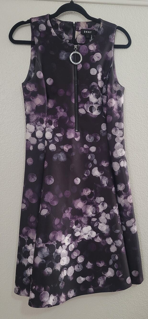 DKNY Women's Size 4 Purple Abstract Print Sleeveless A-Line Dress Zip Front